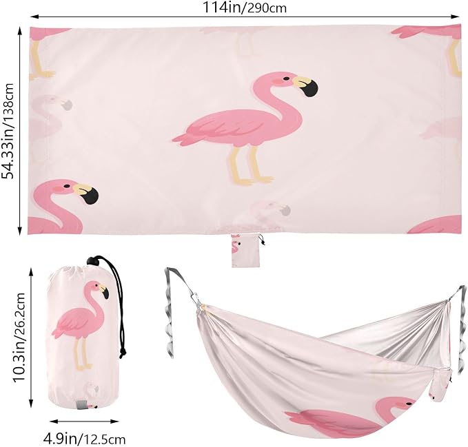 FRMG Cute Flamingo Pink Hammock 500 lbs Capacity Portable Hammocks with Tree Straps & Attached Carry Bag, Camping Essentials Gear, 2303967a
