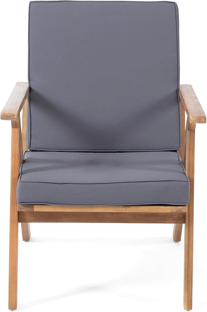Christopher Knight Home Panama Outdoor Acacia Wood Chat Set with Water Resistant Cushions, 4-Pcs Set, Teak Finish / Grey