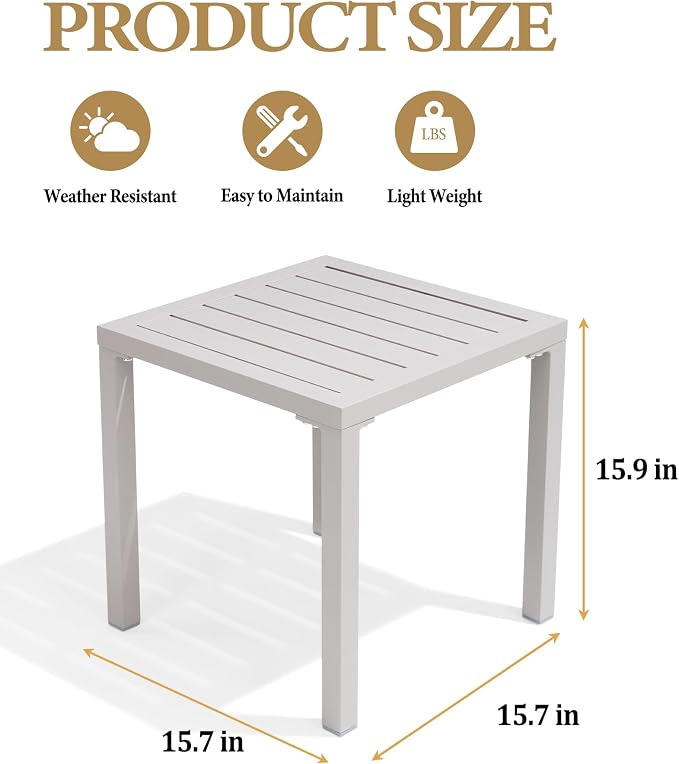 Crestlive Products Aluminum Outdoor Side Table Set of 2, Pool Lounge Chair Side Table, Weather Resistant Small Square Coffee End Table for Patio, Yard, Garden, Porch, Deck, Outdoor