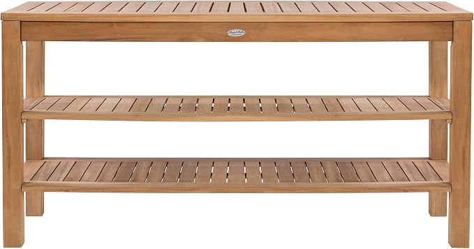 Royal Teak Collection Console Table with Two Shelves, 60-Inch Rectangular Wooden Outdoor Teak Table with Storage Shelves, Outdoor Furniture for Deck, Garden, Poolside or Buffet Serving