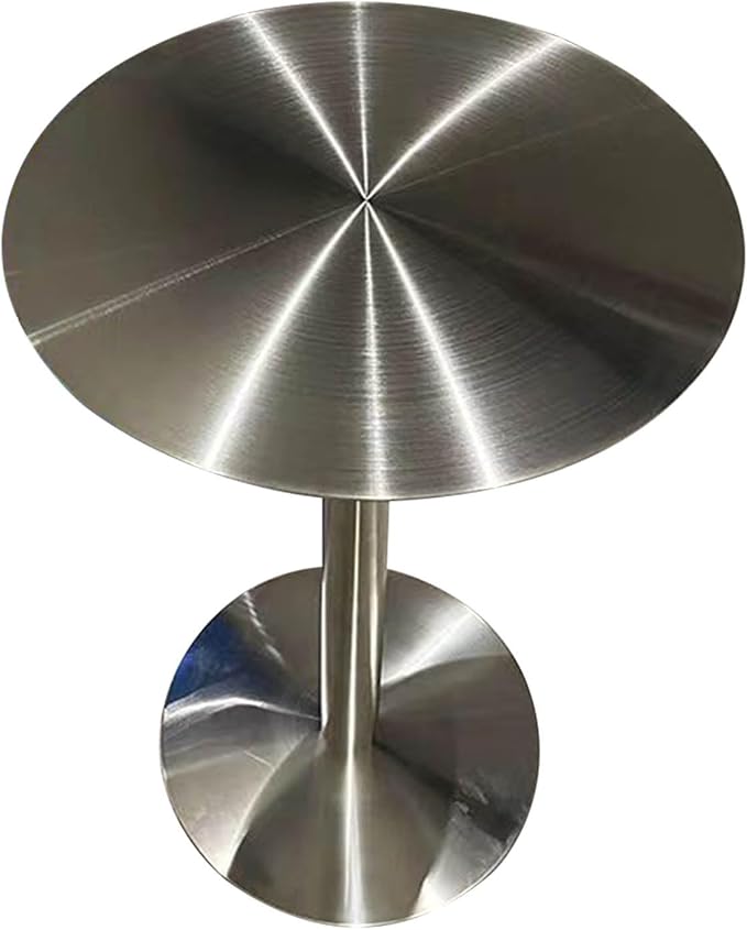Round Dining Tables Leisure Table with Stainless Steels Table Top and Stable Base for Living Room Balcony Garden Outdoor, Space Saving(60x60x75cm)