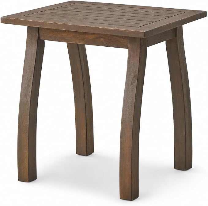 Selma Acacia Wood Outdoor Side Table, Weather Resistant Slatted Design Patio Coffee End Table, Decorative Decorated Accent Table for Balcony Beach Poolside, Natural Stained (Grey + Acacia Wood)