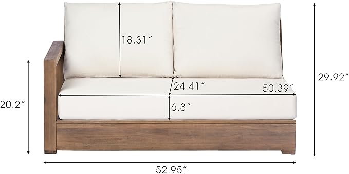 Christopher Knight Home 3-Seater L-Shaped Patio Sectional Sofa Set with Coffee Table, Acacia Wood Outdoor Furniture, Floor Seating Modular Couch Set for Backyard Porch Garden Balcony Deck, Beige+Brown