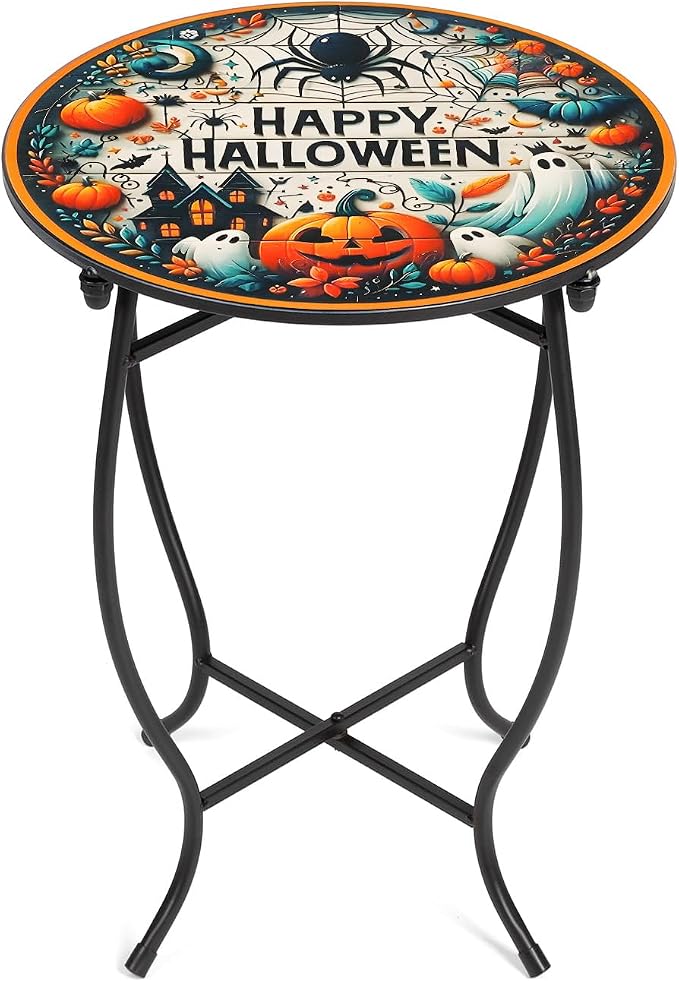 Outdoor Side Table, 17 Inch Tall Weather Resistant Patio Side Table Plant Stand for Indoor Outdoor Use, Metal Round Table for Flower Pots Vase Home Decor, Easy Assemble
