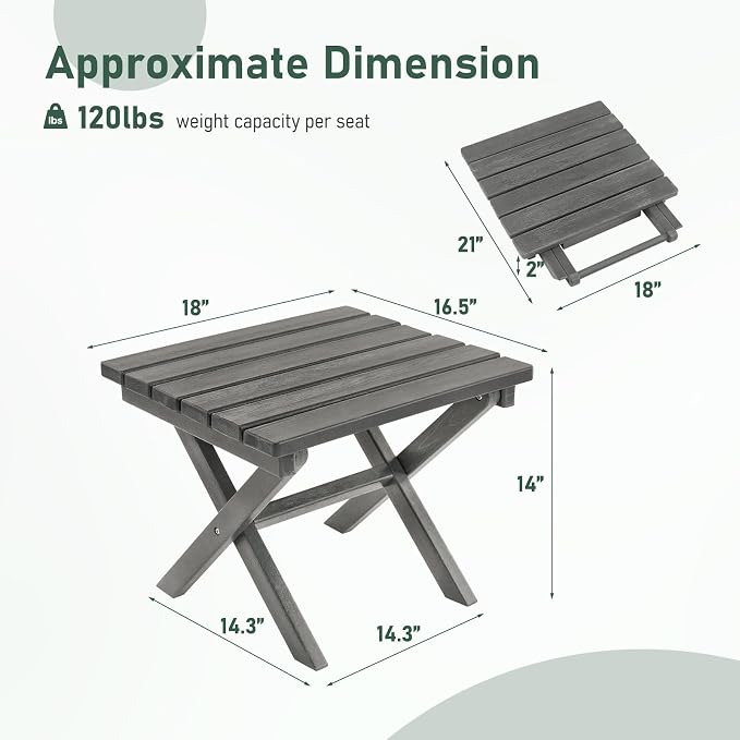 Furnimart 18" Square Foldable Side Table for Outdoor & Camping, Extra-Thick HDPE Weather-Resistant Small Coffee Table, Portable Grey Outdoor End Table for Balcony Poolside Space Saving(Gray)