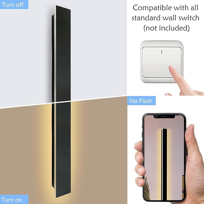 Porch Lights Outdoor Set of 2,59 Inch Outdoor Wall Lights,3000K Warm Light Linear Wall Lights,45W Wall Mount Exterior Light Fixture for House,Garage
