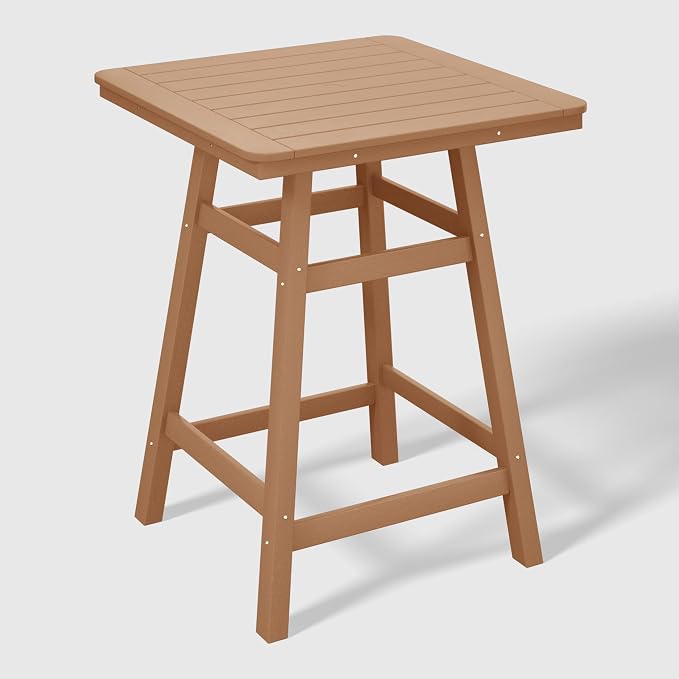 WestinTrends Malibu Square Outdoor Patio Counter High Bistro Bar Table with Umbrella Hole 37" Tall, Teak