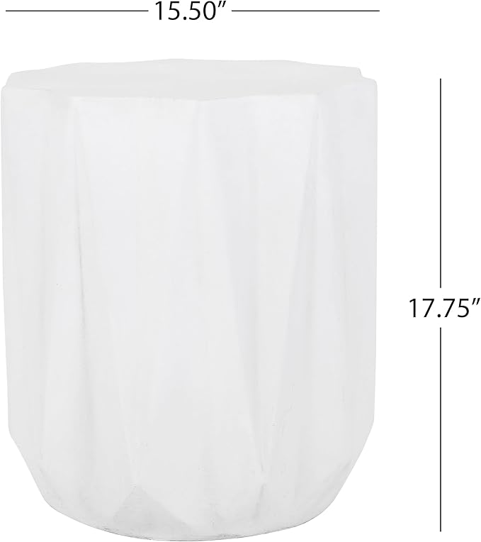 Merax Outdoor Lightweight Concrete Side Table 15" Dx18 H Aesthetic Geometric Design Accent Table Weather Resistant Patio End Table, No Assembly Required, Antique White