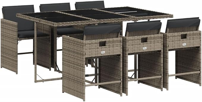 7-Piece Patio Dining Set with Cushions Gray PE Rattan Outdoor Furniture Set for Backyard Balcony Porch Garden