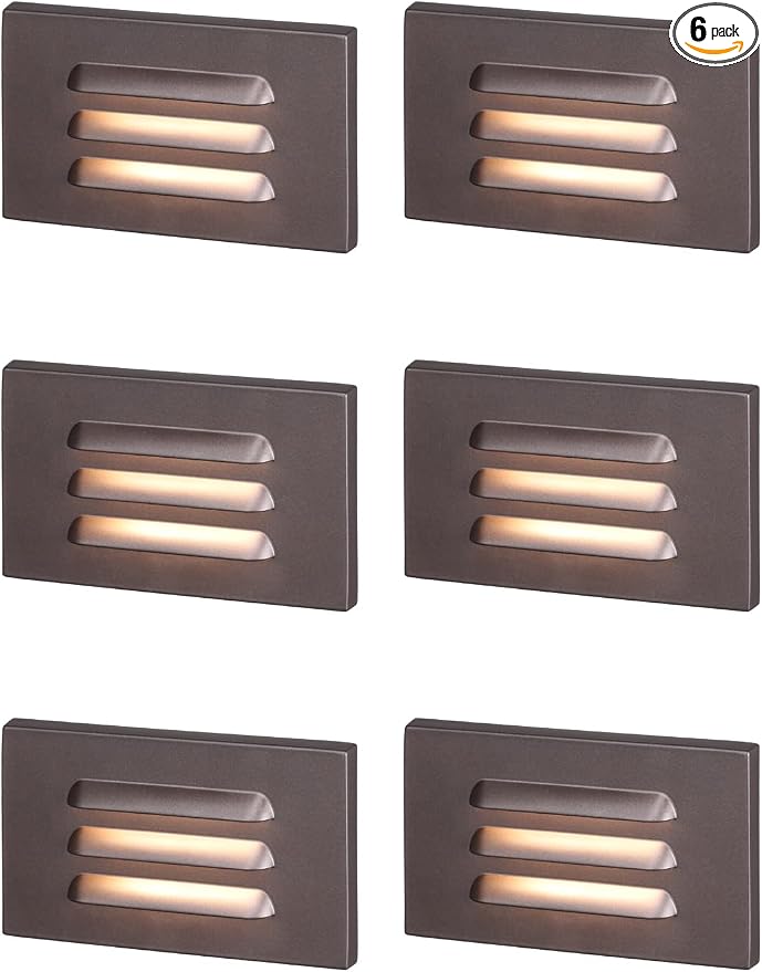 LEONLITE 6-Pack 5CCT 120V LED Step Lights, Louvered, Oil Rubbed Bronze | Horizontal, 10%-100% Dimmable, CRI90, ETL, Indoor Outdoor Stair Lights, Wet Location, 2700K/3000K/3500K/4000K/5000K, Aluminum