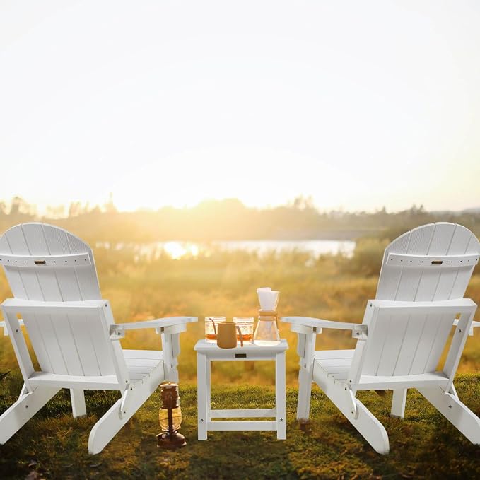 Outdoor Side Table, HIPS Plastic Composite Adirondack Patio Table, Weather Resistant End Tables for Outside, Indoor, Patio, Garden, Pool, Porch, Backyard, Lawn, Deck - White