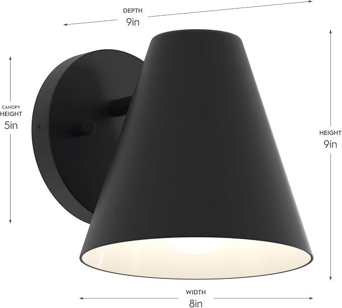 Progress Lighting Mik 14 Inch 1-Light Outdoor Wall Light, Modern Industrial Exterior Light, Matte Black Tapered Cone (14 in. H x 8 in. W x 9 in. Dia), P560408-31M