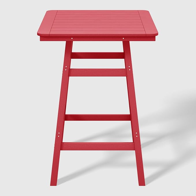WestinTrends Malibu Square Outdoor Patio Bistro Bar Table with Umbrella Hole 42" Tall, Red