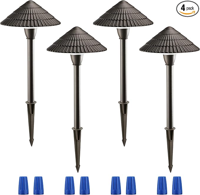 LEONLITE 4-Pack LED Low Voltage Landscape Path Lights, 12-24V AC/DC, 5000K | 3W 120LM, CRI90, ETL Listed, Cast Aluminum, Wet Location, Daylight, Wired Pathway Lights, for Yard Lawn