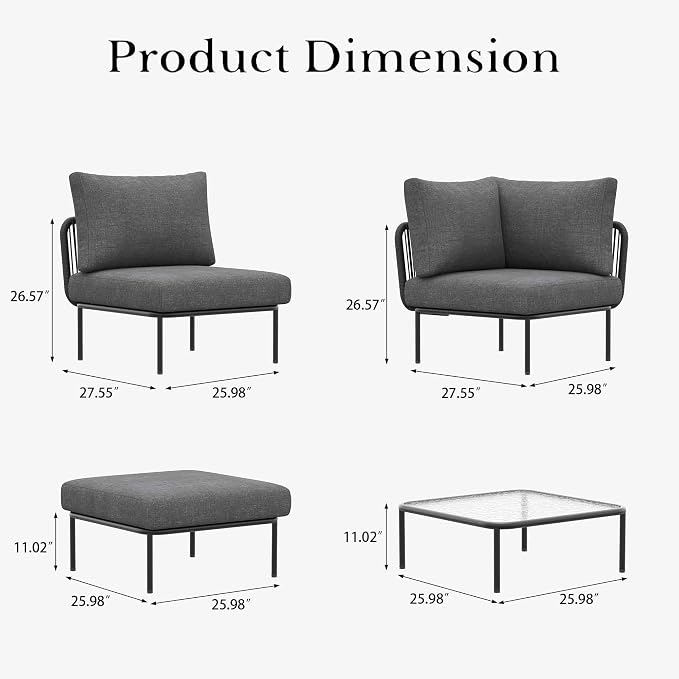 LayinSun 11 Pieces Aluminum Patio Furniture Set, Modern Modular Sectional Sofa with Coffee Table and Upgrade Thickness Cushion