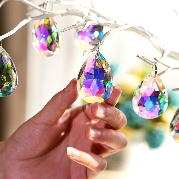 10 Pcs Crystal Prism Pendants Chandelier Suncatcher Bauhinia Window Decor | 50mm Chandelier Crystal Prisms Colorful Bauhinia Hanging Ornaments Lamp Christmas Tree Home Decoration Accessories