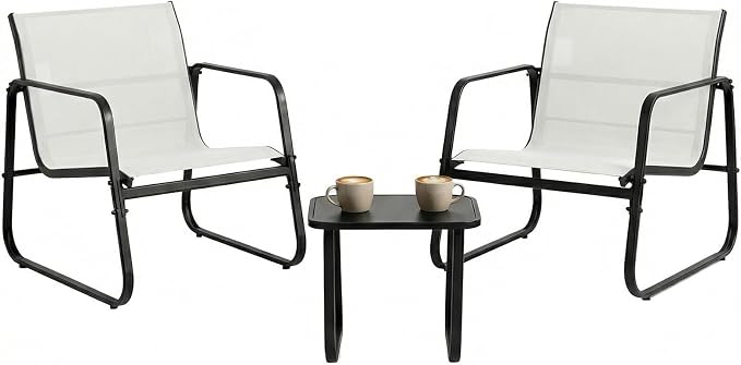 DUMOS 3 Piece Patio Furniture Set，Outdoor Patio Furniture Set with Table and Chairs, Sectional Bistro Sets for Lawn, Garden, Balcony, Pool, Poolside Gray