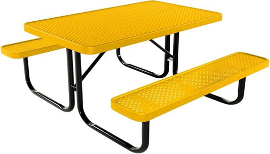 COATEDOUTDOORFURNITURE Heavy-Duty Portable Outdoor Kids Table, Punched Steel Kids Picnic Table, Commercial-Grade Picnic Table, Made in America (4ft Rectangular, Childrens, Textured Yellow)