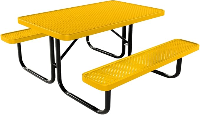 COATEDOUTDOORFURNITURE Heavy-Duty Portable Outdoor Kids Table, Punched Steel Kids Picnic Table, Commercial-Grade Picnic Table, Made in America (4ft Rectangular, Childrens, Yellow)