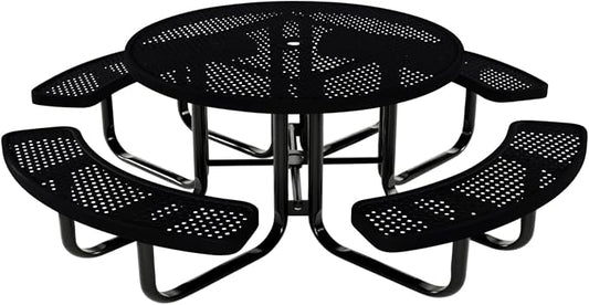 COATEDOUTDOORFURNITURE Heavy-Duty Portable Outdoor Kids Table with Umbrella Hole, Punched Steel Kids Picnic Table, Commercial-Grade, Made in America (46 in, Round, Childrens, Black)