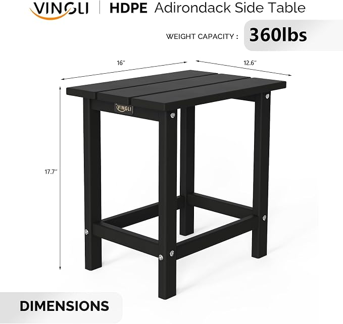 VINGLI Outdoor Side Table, HDPE All-Weather Poly Lumber Patio Side Table End Tables for Porch Backyard Poolside (Black)