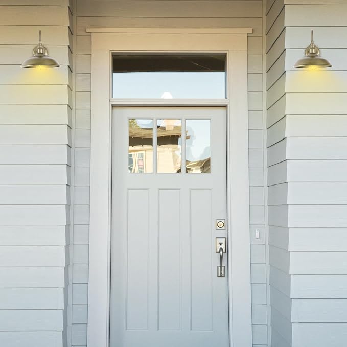10 Inch Gooseneck Barn Light for Farmhouse, Brass Exterior Barn Style Light Fixture with Wall Mount, Outside Goose Neck Wall Sconce for Front Door Porch Patio Garage