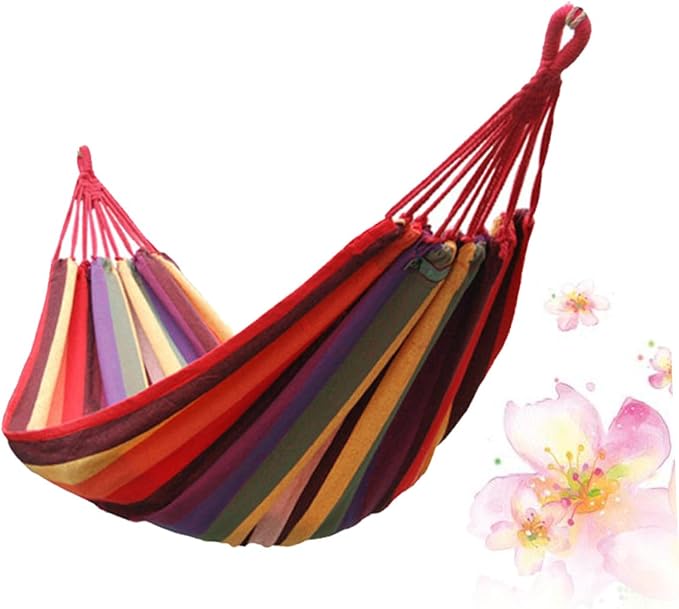 Portable Canvas Hammock for Outdoor Camping Striped Swing Hammock Chair Tree Straps Lightweight Hanging Bed for Backyard and Garden