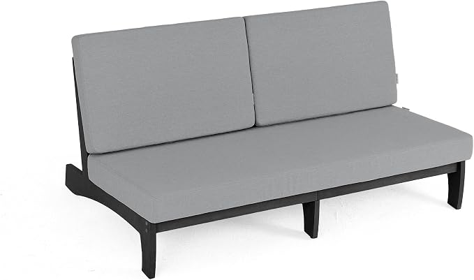 Outdoor Furniture Patio Couch, Weather Resistant 3-Seater Patio Sofa with Removable Cushion, Black Solid Wood Frame for Porch & Backyard Seating - Grey