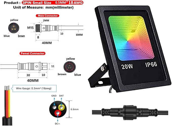 LED Flood Lights;20W Smart WS2811 led Full Color Pixel RGB Flood Light, led addressable Pixel floodlight; DC12-24V Input IP65; for Outdoor Decorative/Garden/Stage Lighting (1PCS-WS2811-20W)
