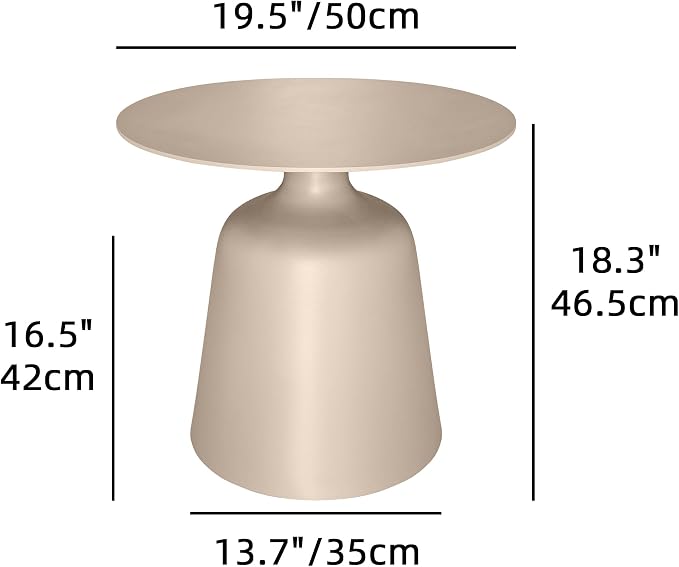 Outdoor Round Side Table, Mid Century Modern Style, Weather Resistant Rust Resistant Aluminum Base, Ideal for Garden, Pool, Patio, Balcony, Living Room, 19.5" x 18.3",Champagne