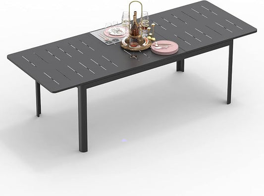 Domi Extendable Aluminum Outdoor Dining Table, 65" - 95" Metal Patio Dining Table for 6-8 Person Patio Garden Backyard Porch Lawn Bistro Furniture (Dark-Brown)