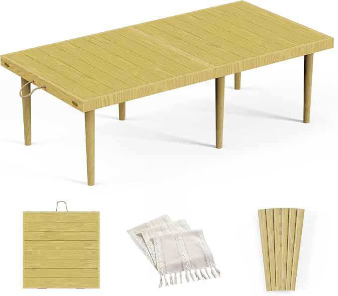 22x44 Inch Boho Low Picnic Wood Table With Foldable Design & 13in Table Leg | Low Height Floor Picnic Table For Sitting On The Floor Encourage A Laid-back Vibe At Home Or In Nature