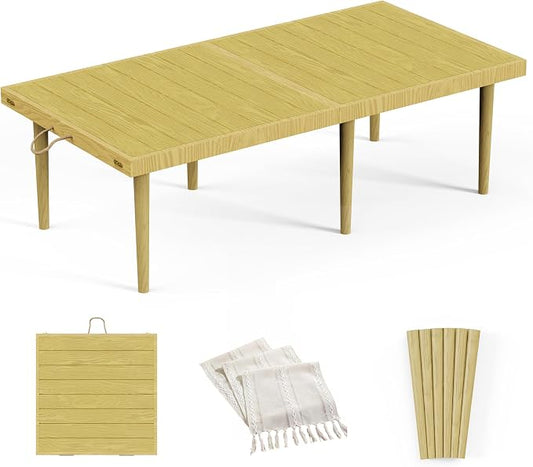 22x44 Inch Boho Low Picnic Wood Table With Foldable Design & 13in Table Leg | Low Height Floor Picnic Table For Sitting On The Floor Encourage A Laid-back Vibe At Home Or In Nature