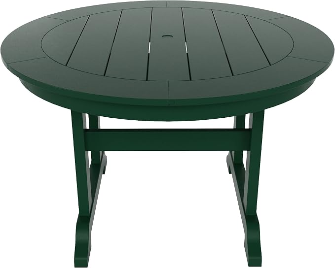 WestinTrends Malibu 5 Piece Adirondack Patio Dining Set, All Weather Poly Lumber Outdoor Table and Chairs Furniture Set, 47" Trestle Round Dining Table and 4 Adirondack Dining Chair, Dark Green