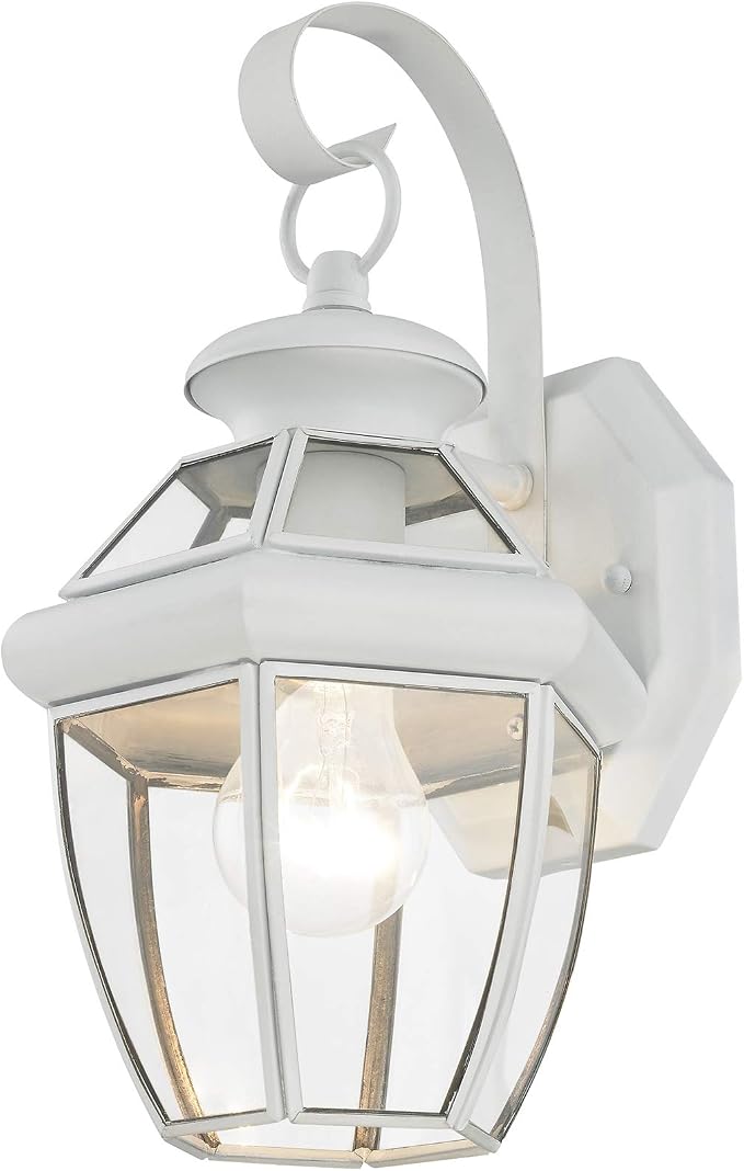 Livex Lighting 2051-03 Monterey 1 Light Outdoor White Finish Solid Brass Wall Lantern with Clear Beveled Glass | Clear Beveled Glass; Solid brass construction