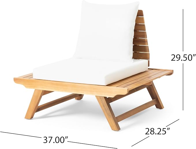Christopher Knight Home Outdoor Acacia Wood 4 Seater Chat Set with Side Table and Coffee Table, Teak and White