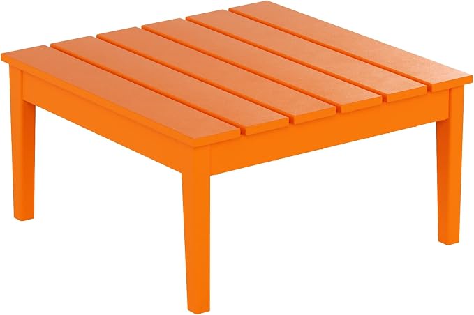 WestinTrends Ashore Outdoor Coffee Table, 32 Inch All Weather Poly Lumber Adirondack Patio Coffee Table Square Low Table, Orange