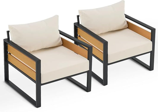 Furnimart Patio Furniture Set, 2-Piece Metal Outdoor Sectional, 2-Seat Patio Conversation Set with Deep Seating, Thick Cushions & Coffee Table for Backyard, Porch & Deck, Beige