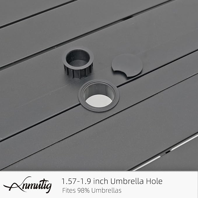 4 Person Black 41" Outdoor Patio Round Dining Table, Metal Slat Top & Frame | Black, Metal Slat Top and Frame, All Weather, 1.57-1.9 inch Adjustable Umbrella Hole, 3.4ft, 4 Person