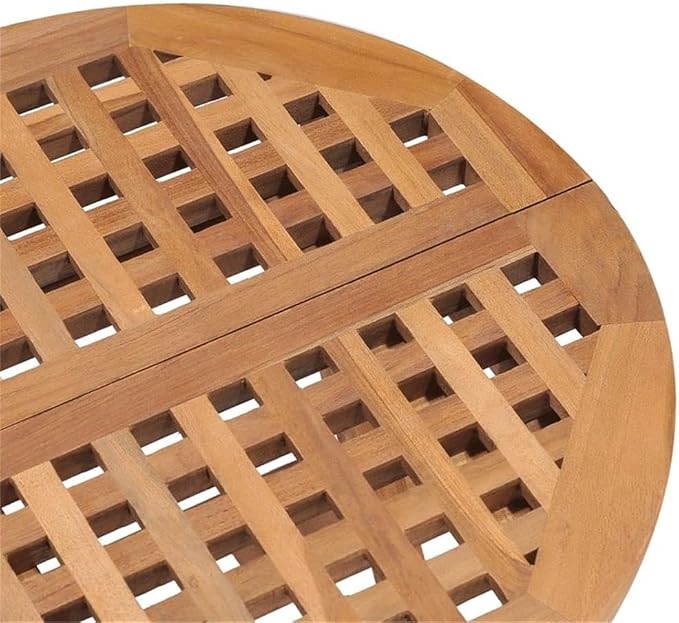 BOWERY HILL 3-Piece Teak Hardwood Outdoor Dining Set, Smooth Sanded Finish, Natural Brown, Round Table with 2 Foldable Chairs, Weather-Resistant, Compact Design for Patio or Garden Dining