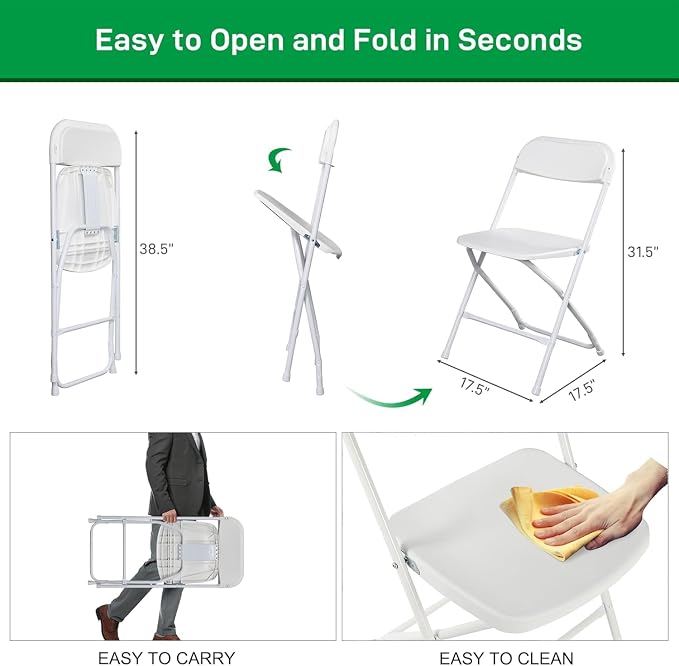 8 FT Plastic Folding Table Set with 6 White Folding Chairs for Picnic, Party, Training, Outdoor Activities, at Home and Commercial Use