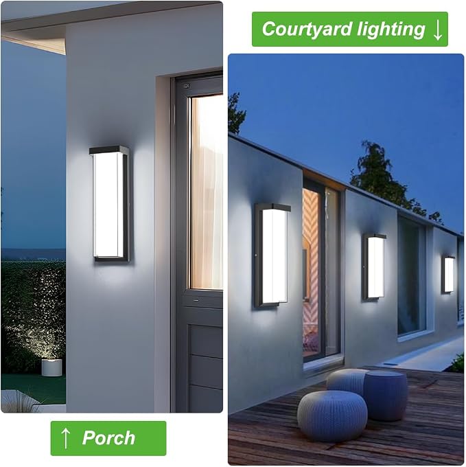 LED Outdoor Wall Light Fixture,16in Dimmable Modern Porch&Patio Wall Light Fixture,6000K Black Exterior Sconce Light Mounted for House Garage Porch Courtyard(2Packs)