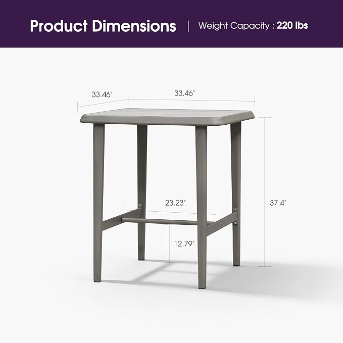 PURPLE LEAF Counter Height Table Patio Square Table Dining Coffee Kitchen Breakfast Bistro Outdoor Pub Bar Table for Garden Balcony, Light Grey