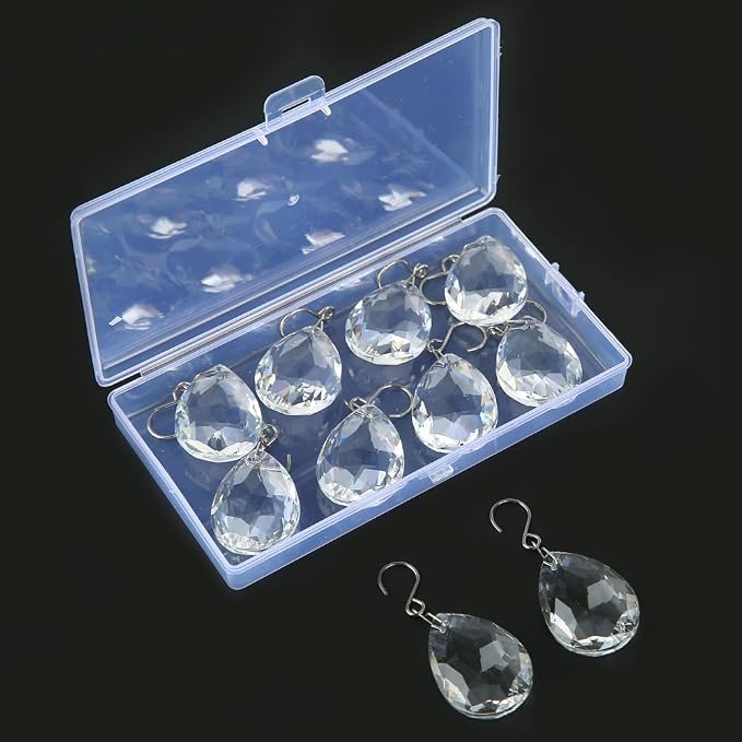 10pcs 38mm Crystal Suncatcher, Hanging Clear Teardrops Crystals | Chandelier Parts Prisms Pendants with Hook for Windows Lamp Christmas Tree Decorations Home Decor