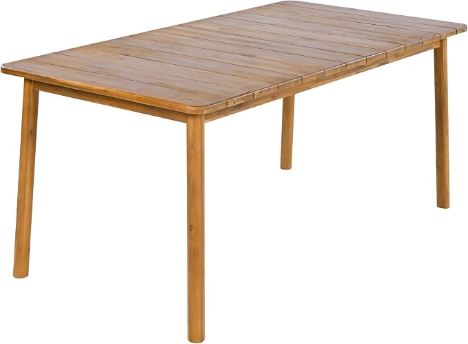 Christopher Knight Home Kegy 67" Patio Acacia Wood Dining Table with Slatted Tabletop, Outdoor Farmhouse Rectangular Dining Room Table for 6 Persons, Teak