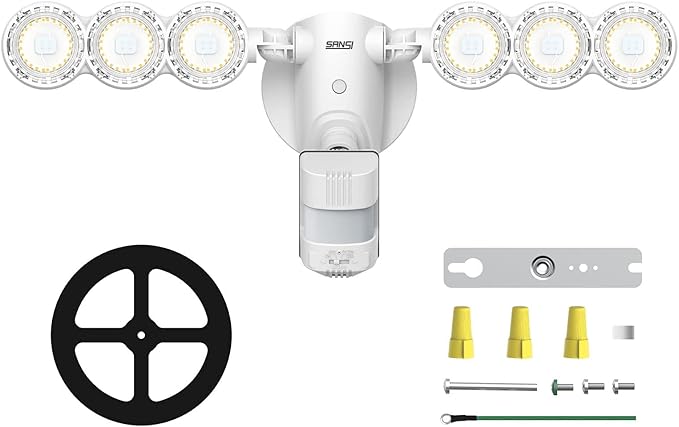 SANSI 45W 6000LM Motion Sensor Outdoor Lights, IP65 5000K (White) | 4 Modes Motion Lights for Outside, 320° Wide Angle LED Flood Lights Security Lights for Soffit, Backyard, Garage, Yard, Porch