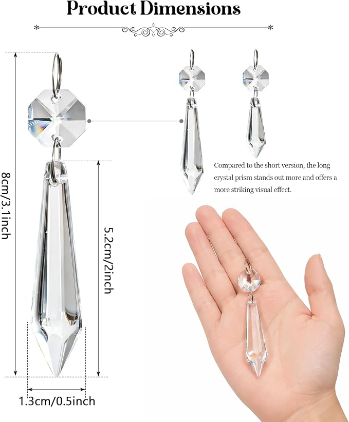 Premium Clear Crystal Glass Drops 3.1" -Multi Purpose Bluk Crystal Beads Hanging Prisms for Holiday Party/Home/Window Decoration/Chandelier Replacement Parts (L-16pcs)