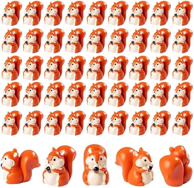 60 Pcs Mini Resin Squirrel Figurine Bulk Mini Squirrel Figurine Cake Decorations Cute Miniature Resin Sculpture Ornament Micro Landscape Office Garden Desk Party Tabletop Decor