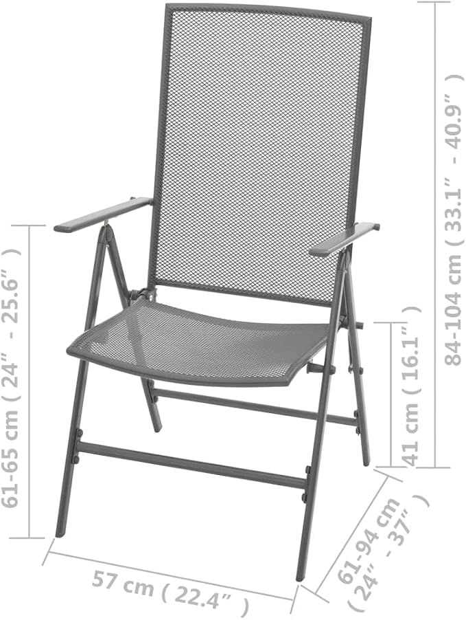 3-Piece Anthracite Steel Patio Dining Set with Reclining Chairs | Includes a square bistro table with a rust-resistant e-coated finish, suitable for outdoor backyard and porch dining.