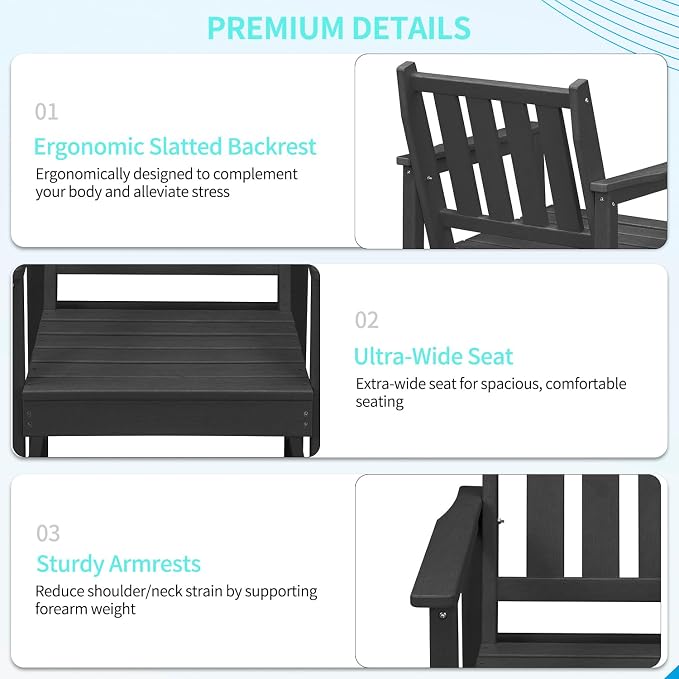 All-Weather Outdoor Chairs, 2-Piece Patio Dining Chairs with Backrest and Armrest, 300 lbs Support HDPE Dining Chair Furniture for Garden, Deck, Porch, Black